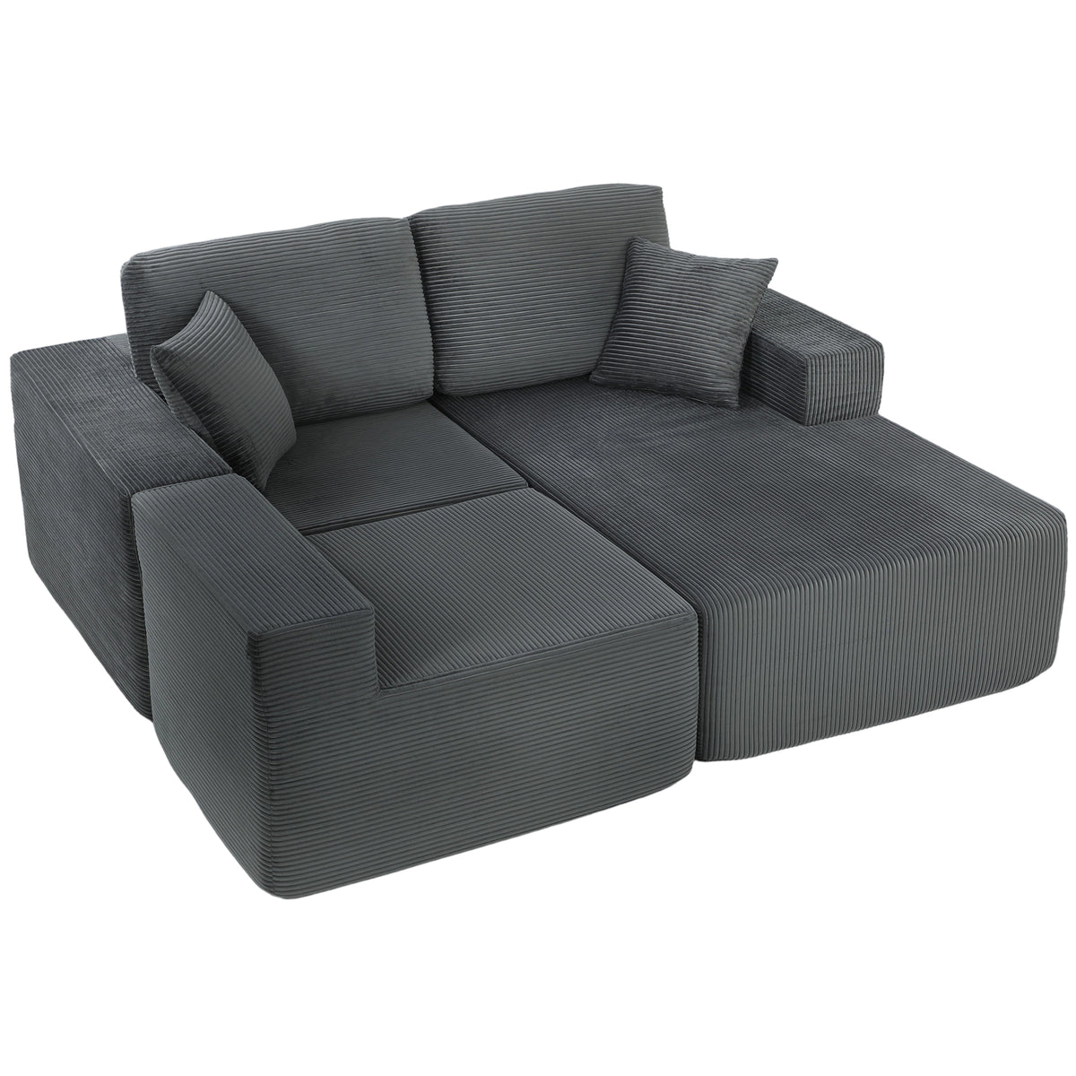Sofá de Canto Modular Sofá Cama em L com Assento Profundo Apoios de Braço Largos 2 Almofadas Cinza Escuro — imagem 10