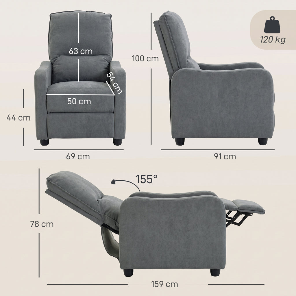 Poltrona Relax Reclinável Manual Acolchoada em Cinzento Escuro — foto 2