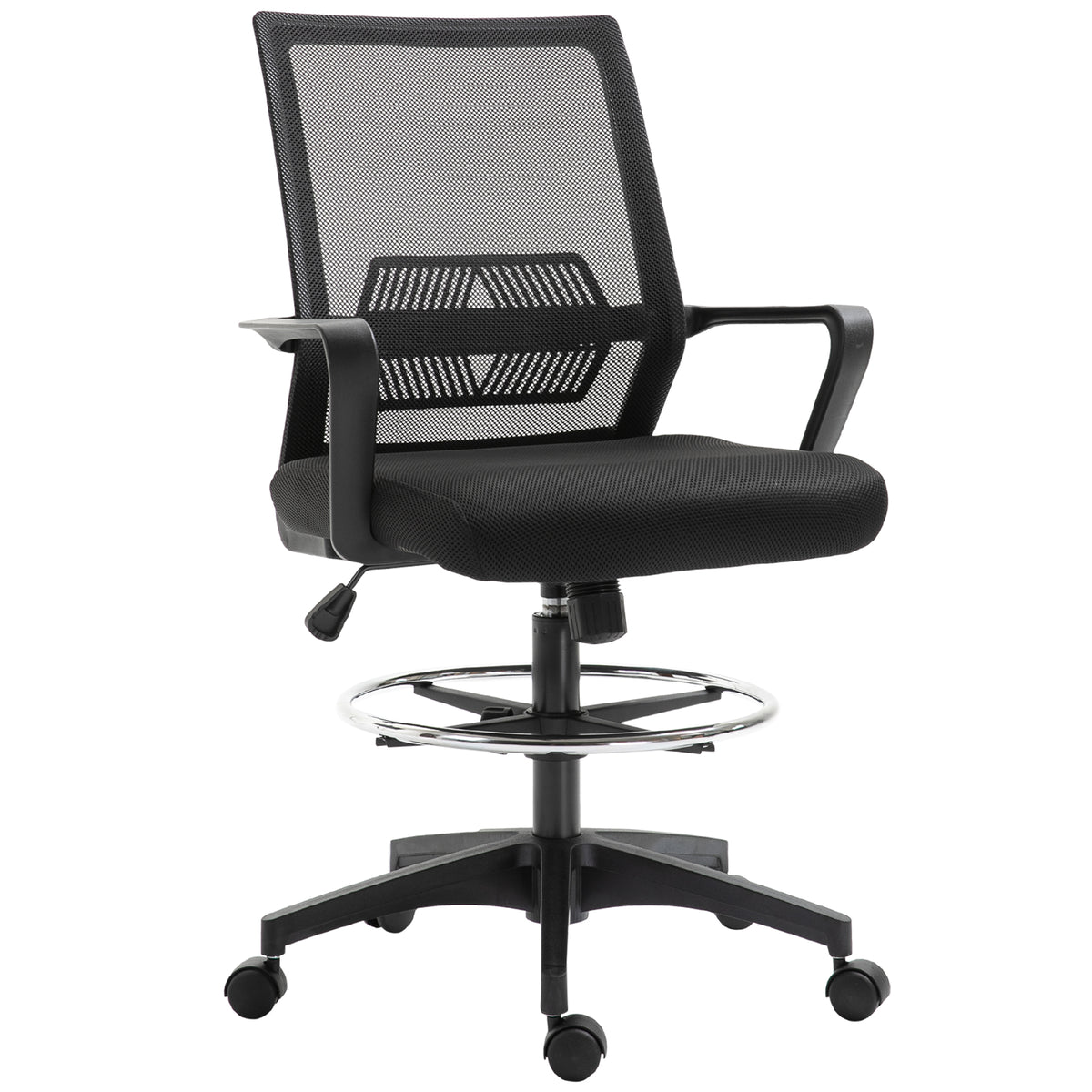 Cadeira de Escritório Assento Alto Ajustável 64x59x104-124 cm Bancode Escritório Giratória 360° Malha Respirável Preto — foto 1