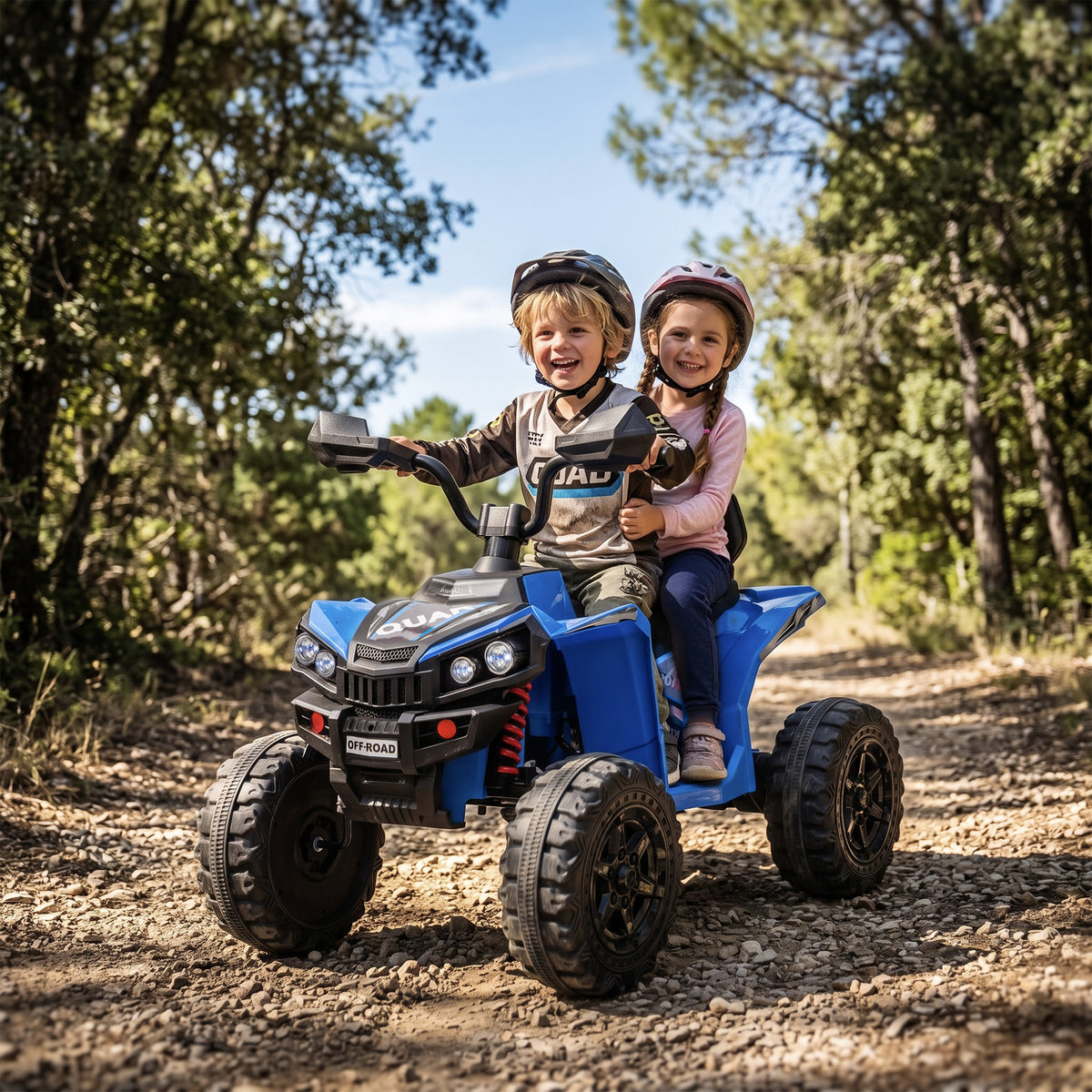 Quad Elétrico Infantil 24 V, 2 Lugares, 2 Motores de 120 W, Suspensão às 4 Rodas e Arranque Suave, Azul — imagem 3