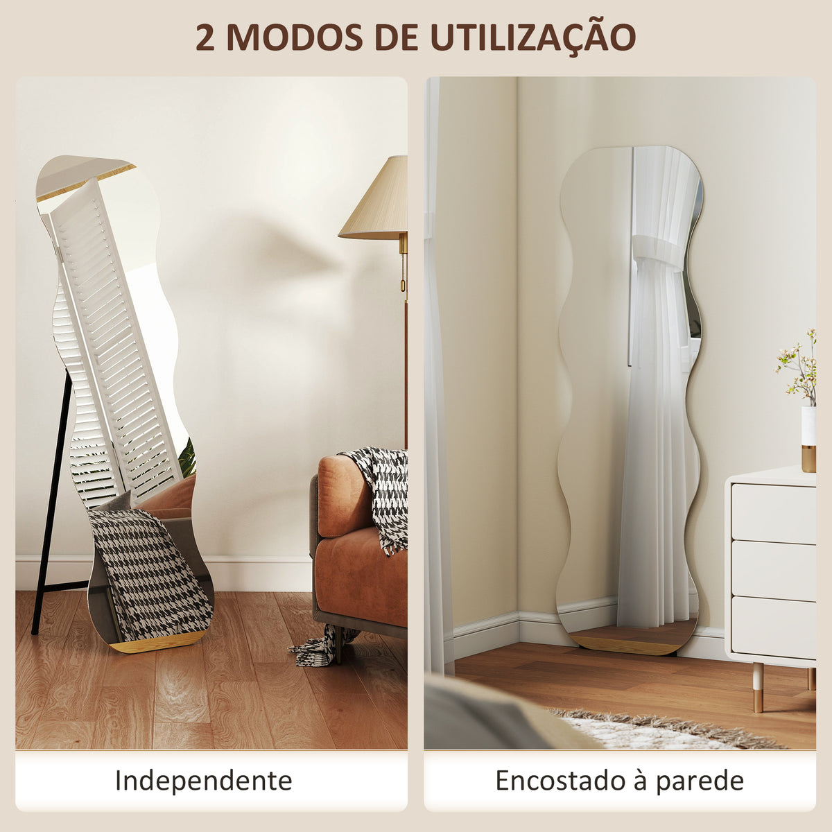 Espelho de Pé 160x50 cm sem Moldura Espelho de Corpo Inteiro com Forma Ondulada Suporte e Base de Madeira Montagem no Chão ou Apoiado na Parede para Sala Entrada e Quarto Preto — foto 5