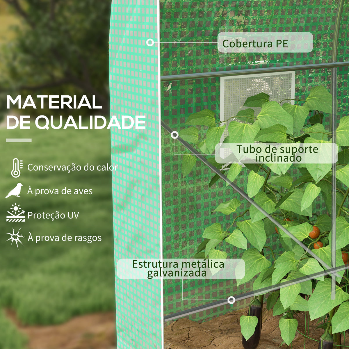 Estufa tipo Túnel 400x200x205 cm Estufa de Jardim com Porta Enrolável e 6 Janelas Cobertura de PE 140 g/m² Estrutura de Metal para Cultivo de Plantas Verduras Verde — foto 4