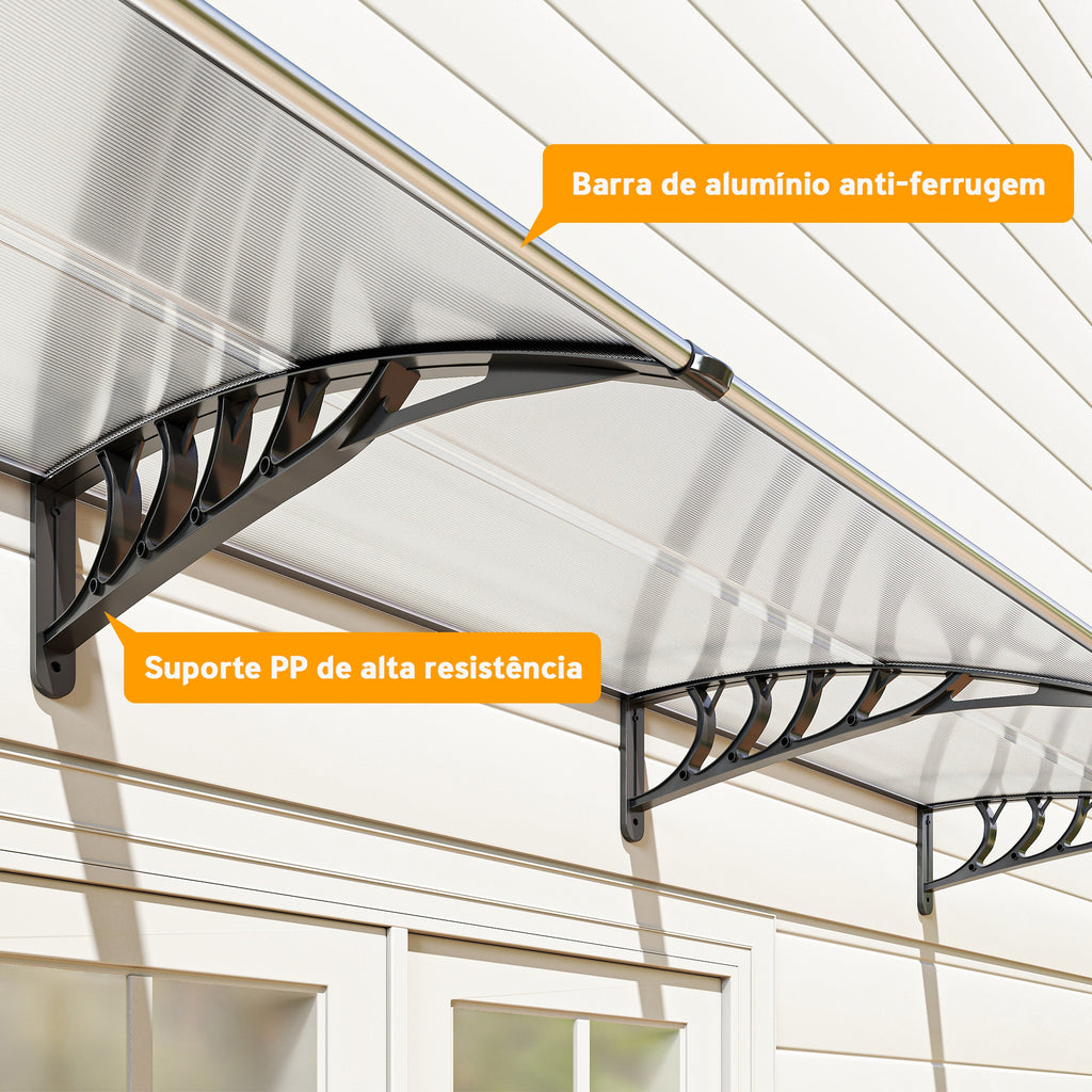 Marquise para Portas e Janelas 295x90 cm Marquise com Proteção para Sol e Chuva com Painéis de Policarbonato e Liga de Alumínio Transparente — foto 8