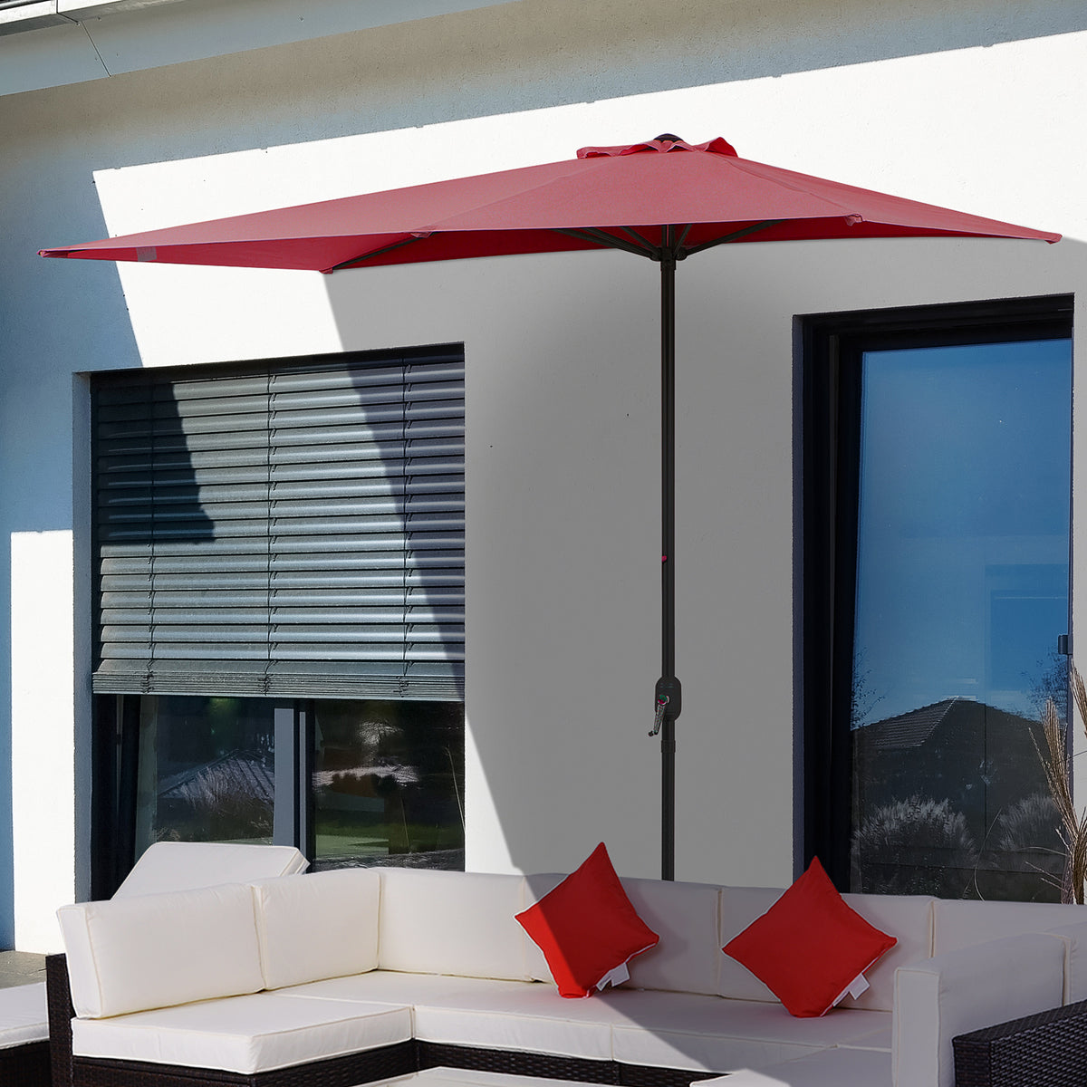 Chapéu de Sol Semicircular de Jardim Chapéu de Sol a manivela Resistente à Água e Anti UV para Pátio Terraço 230x130x245cm Vinho — foto 2
