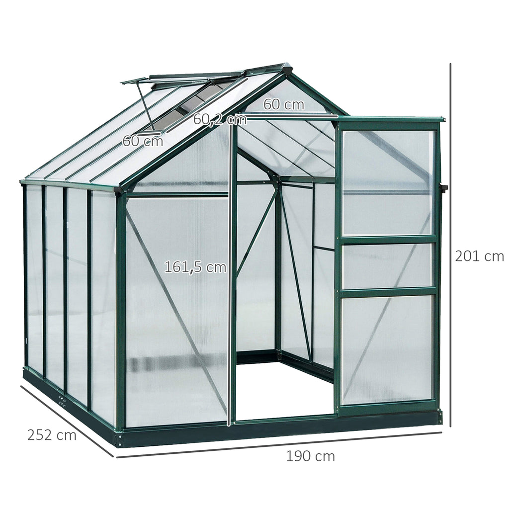 Estufa de Jardim 2x2,5m de Policarbonato e Alumínio Estufa com Clarabóia Proteção UV 30 e Base 4,79 m² para Vasos Cultivos de Plantas e Flores Transparente — foto 3