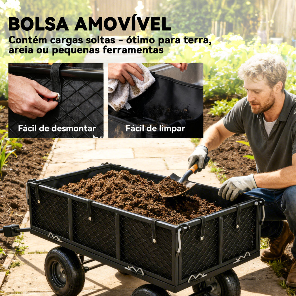Carrinho de Jardim com Rodas Grandes, Carga até 300 kg, Carrinho de Mão com Punho Ajustável e Bolsa Impermeável Removível, Transporte Todo-o-Terreno, Compras, Camping, Preto — foto 5