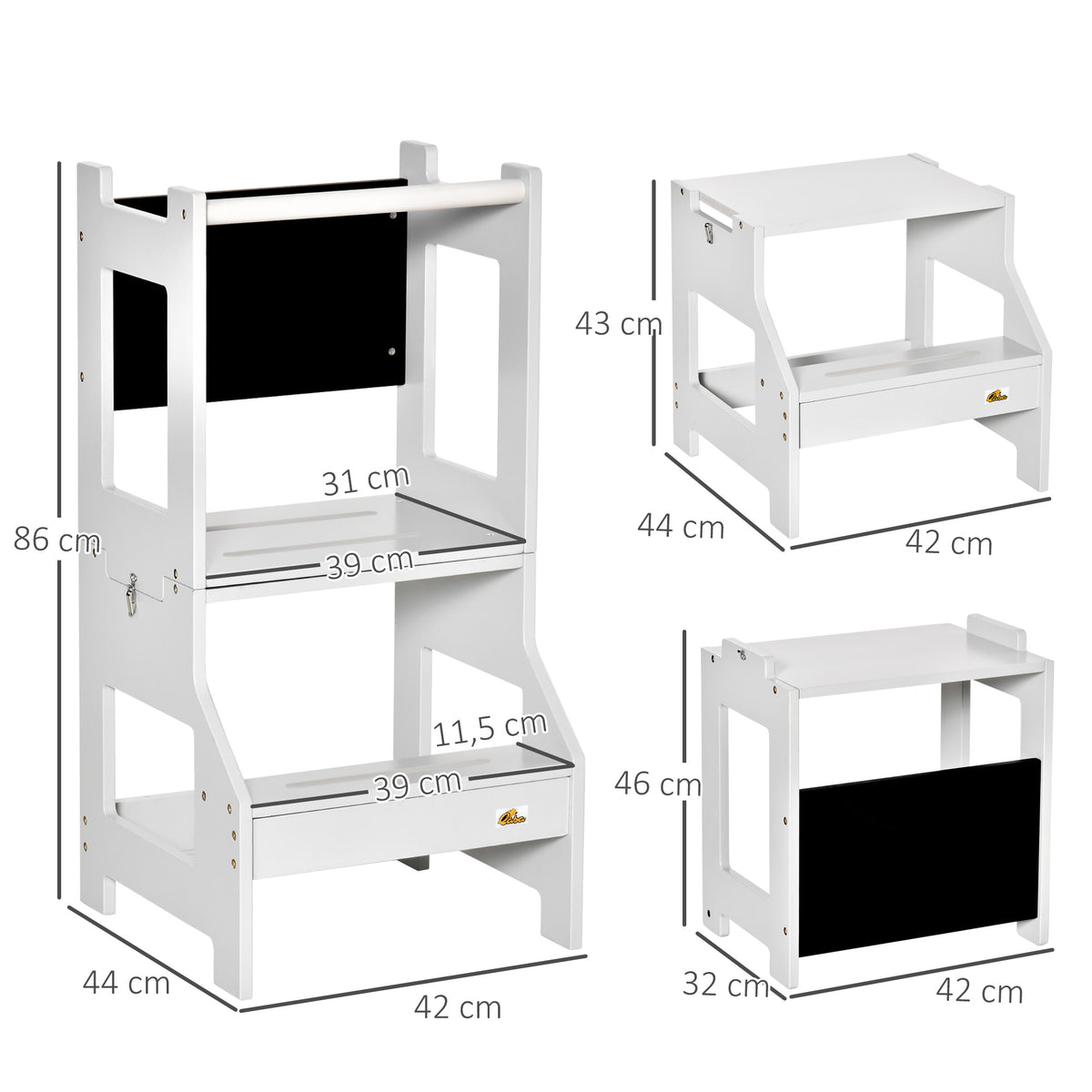 Torre de Aprendizagem para Crianças 3-6 Anos de Madeira Torre de Aprendizagem Infantil Convertível em Secretária com Ardósia e Barra de Segurança para Casa de Banho Cozinha 42x44x86 cm Cinza — foto 3