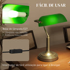 Candeeiro de Mesa Banqueiro Candeeiro de Mesa Vintage E27 com Ecrã Orientável a 45° Interruptor Basculante para Casa Escritório Biblioteca 26,8x22x39,5 cm Verde — foto 6