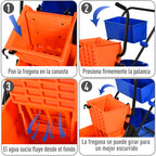 Balde para esfregona comercial Balde para esfregona com escorredor de baixa pressão 26L Capacidade com 4 rodas silenciosas Baldes separados duplos 78x45x95cm Laranja e azul — foto 5