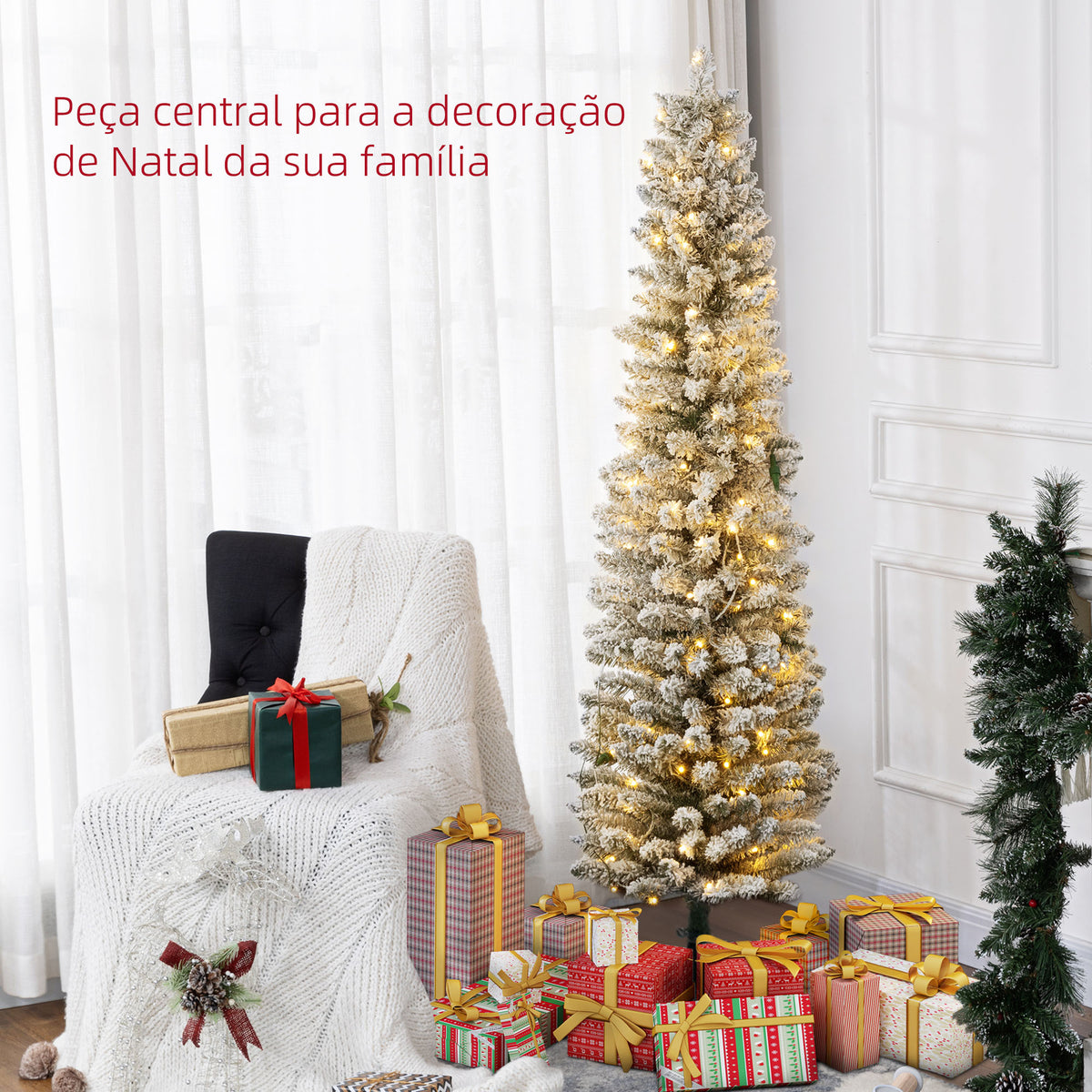 Árvore de Natal 180 cm Árvore de Natal Artificial Nevada com 150 Luzes LED 329 Ramos e Suporte de Metal Árvore de Natal para Sala de Estar Verde e Branco — foto 4