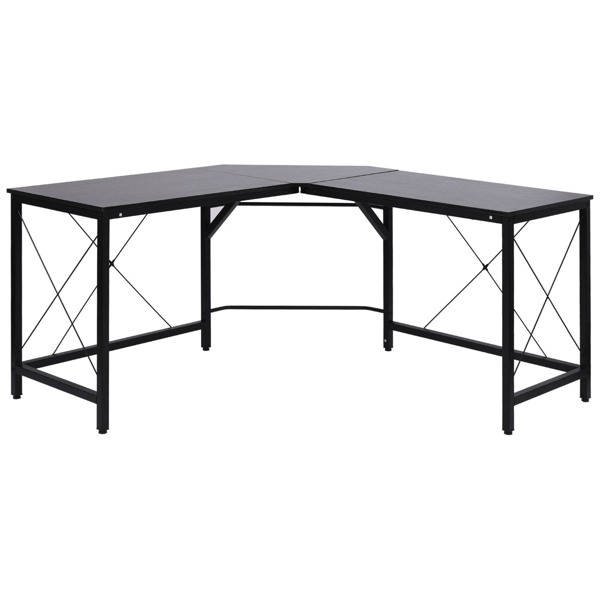 Secretária em Forma de L Secretária para Escritório com Estrutura de Metal Carga 70 kg Secretária de Canto para Escritório Estúdio 150x150x76 cm Preto — foto 1