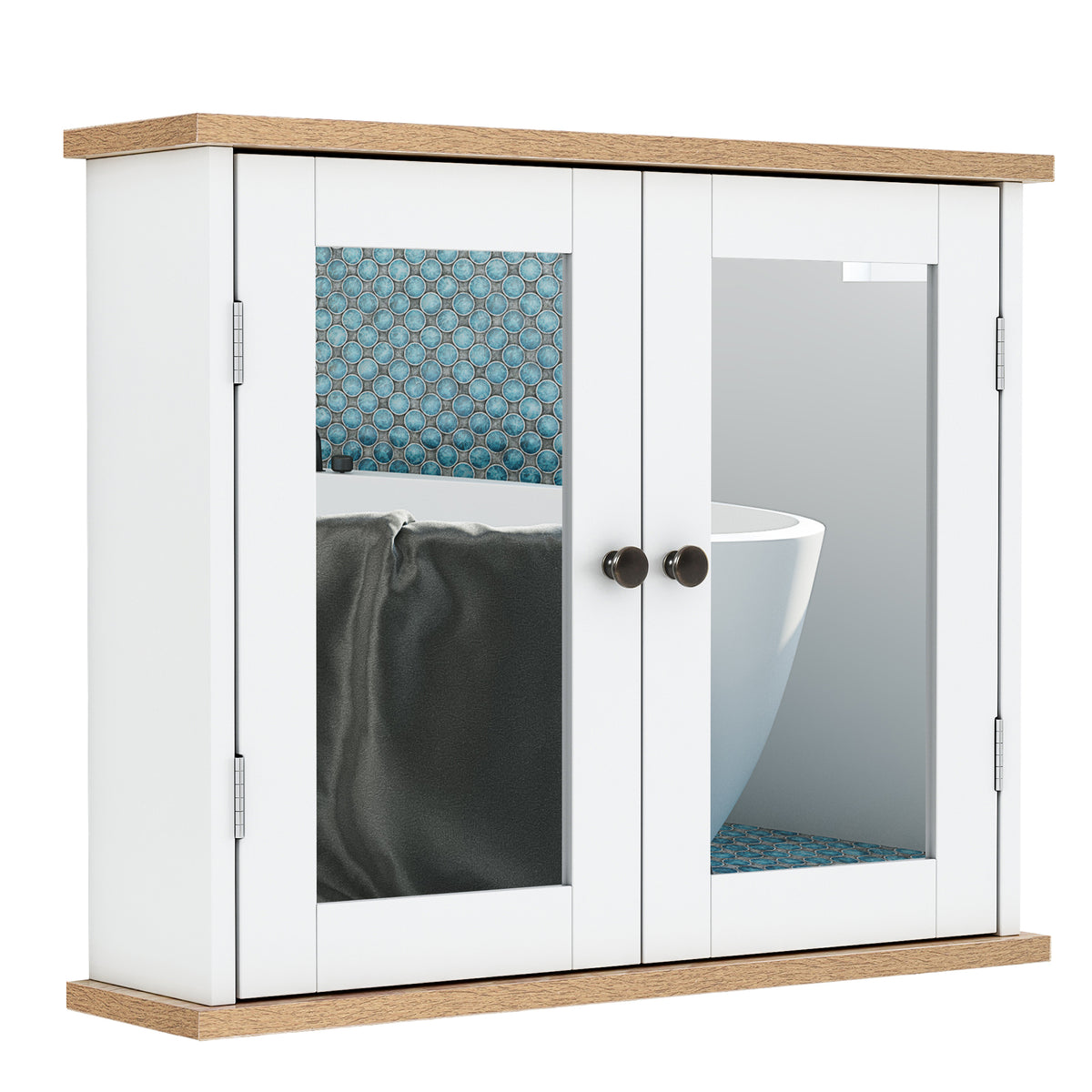 Armário de banheiro montado na parede com espelho 2 portas Prateleira ajustável em 3 posições 56x14x46 cm Branco — foto 1