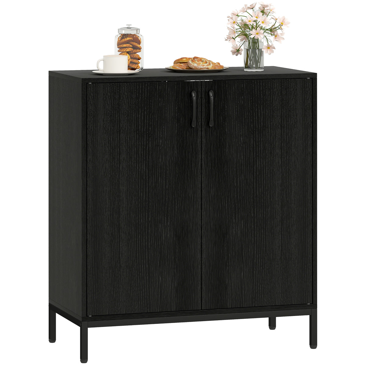 Aparador para Sala de Estar com 2 Portas Moderno Prateleira Ajustável e Base Elevada para Sala de Jantar Corredor Quarto, 80x40x90 cm Preto — foto 1