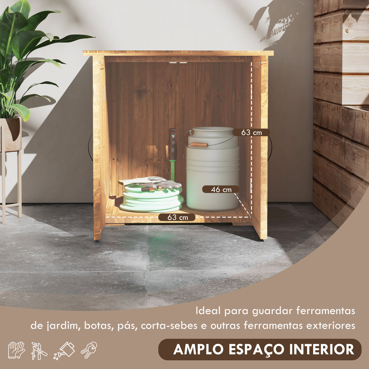 Ármário de Jardim Abrigo de Madeira para Exterior com 2 Portas Magnéticas Abrigo para Armazenamento de Ferramentas 77x55x72 cm Marrom — foto 4