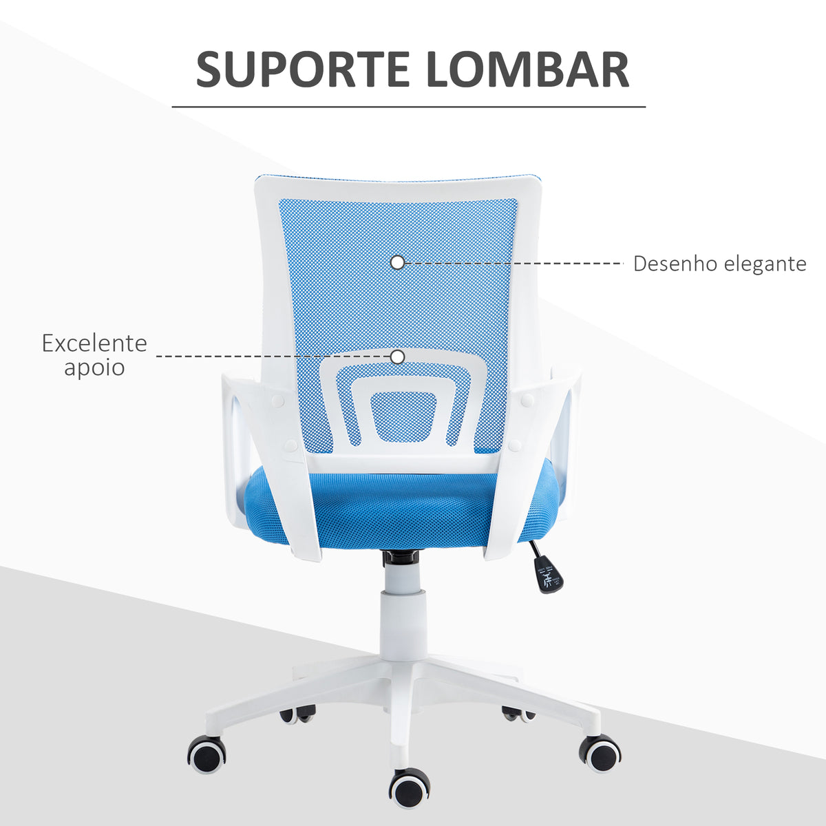 Cadeira de Escritório de Malha Cadeira de Escritório Giratória com Altura Ajustável Função Basculante e Apoio para os Braços Cadeira de Estúdio Carga 120 kg 57x55x89-109 cm Azul — foto 6