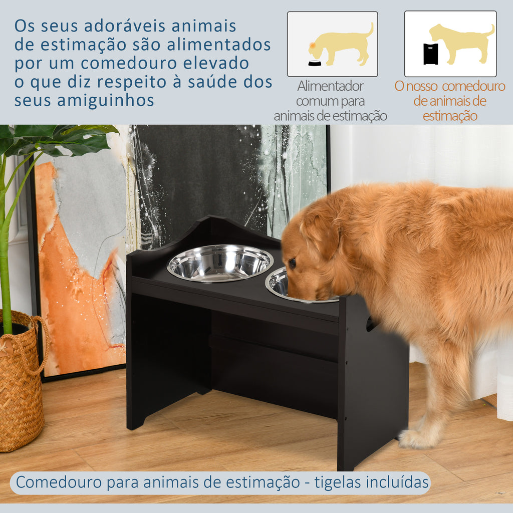 Comedouro para Cães Elevado Comedouro para Cães com 2 Tigelas de Aço Inoxidável e Altura Ajustável 54x31,5x47 cm Marrom — foto 6