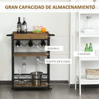 Carrinho de cozinha Carrinho de serviço móvel multifuncional com 3 prateleiras Suporte para copos e toalheiros da bandeja porta-copos para sala de jantar 77x44,5x91 cm Madeira rústica — foto 4