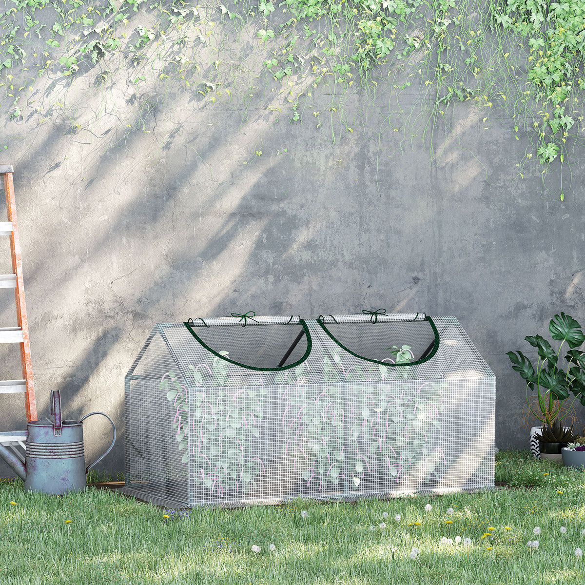 Estufa 119x60x60cm Estufa de Jardim com 2 Janelas Enroláveis para Cultivo de Plantas Verduras Flores Branco Translúcido — foto 2