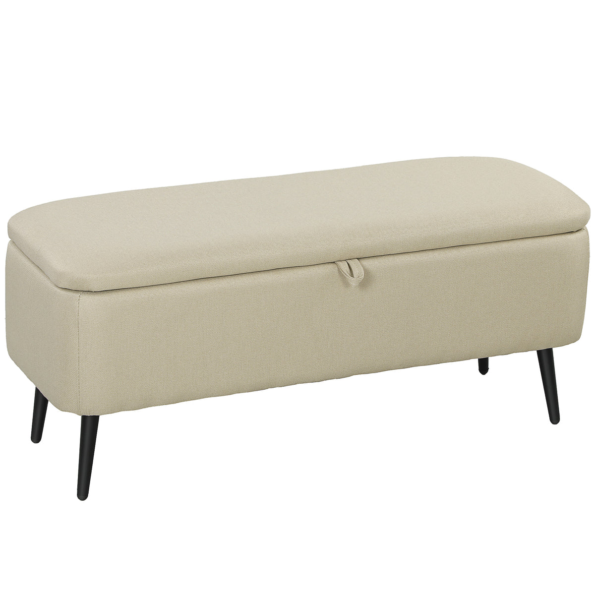 Banco de Armazenamento Estofado em Linho com Tampa Abatível e Pés de Aço para Dormitório Sala de Estar Entrada Carga Máxima 150kg 101x38,5x44,5 cm Bege — foto 1