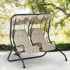 Baloiço de Jardim com 2 Lugares Individuais com Teto e Suporte para Bebida para Terraço Balcão Exterior 170x136x170 cm Bege — foto 2