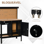 Bancada de Trabalho 98,5x48x140 cm Carga 100 kg Mesa de Trabalho com Painel Perfurado Gaveta Prateleira e Armário com Fechadura Preto — foto 6