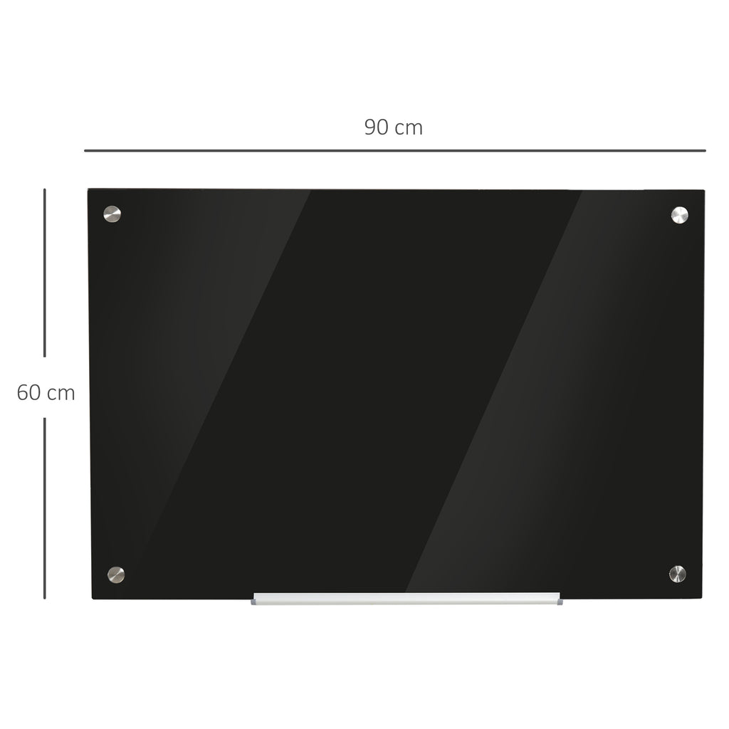 Placa de vidro magnético com bandeja Quadro de parede sem moldura Inclui 4 marcadores e borracha 90x60x0,45 cm Preto — foto 3