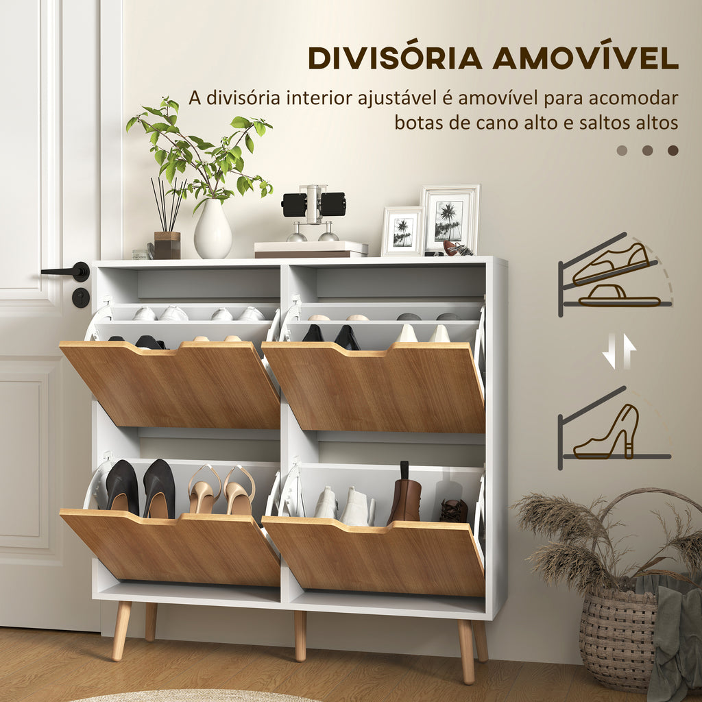 Sapateira com 4 Gavetas e Prateleiras Ajustáveis Móvel para Sapatos de Corredor para 16 Pares de Sapatos 95x26x95 cm Branco e Madeira — foto 6