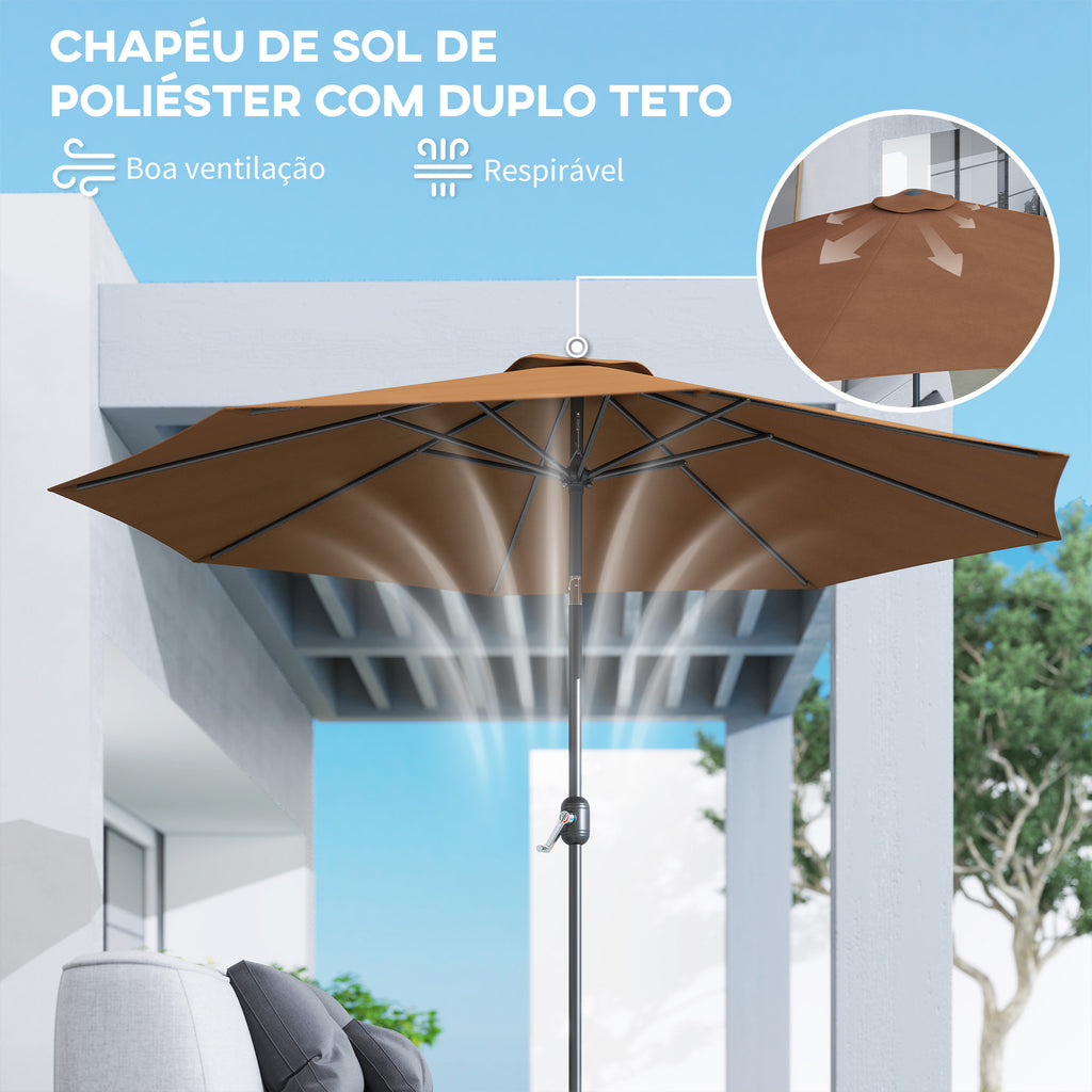 Chapéu de Sol de Jardim Ø295x250cm com Manivela Chapéu de Sol Exterior com Mecanismo de Inclinação e Mastro Desmontável de Metal para Terraço Piscina Pátio Café — foto 8