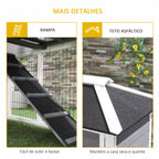 Coelheira de Madeira Exterior Gaiola Elevada para 2 Coelhos com Teto Asfáltico Cerca de Metal Bandeja Removível Múltiplas Portas e Rampa 117x62,5x115cm Cinza — foto 7