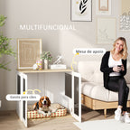 Gaiola para Cães Médios 2 em 1 Mesa Auxiliar com 2 Portas com Trava Comedouro Giratório de 360° 2 Tigelas e Almofadas Antiderrapantes 80x55x71,5 cm Branco — foto 5