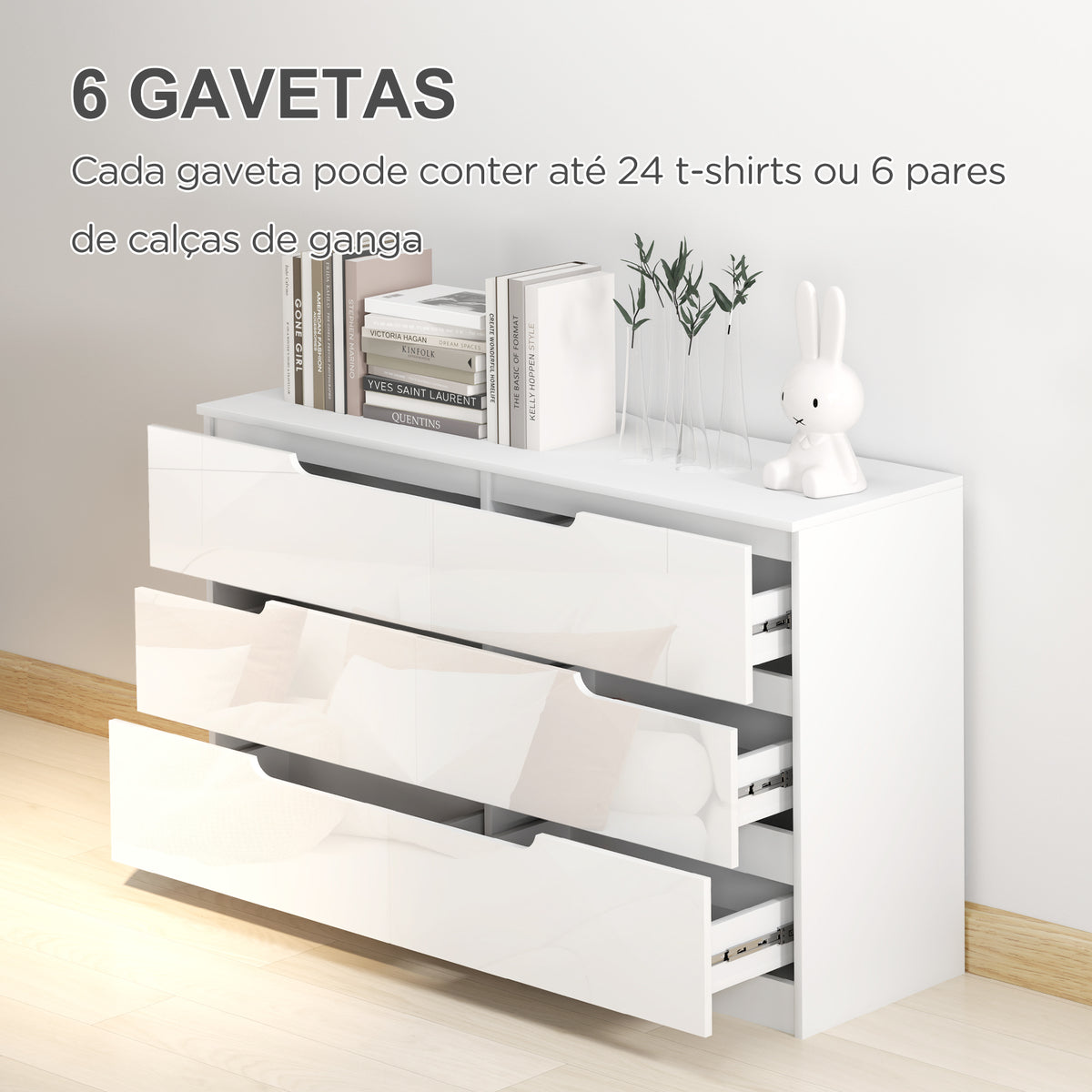 Cómoda com 6 Gavetas Cómoda de Dormitório Moderna com Sistema Anti-Tombo Cómoda para Sala de Estar Corredor 120x40x75 cm Branco — foto 4