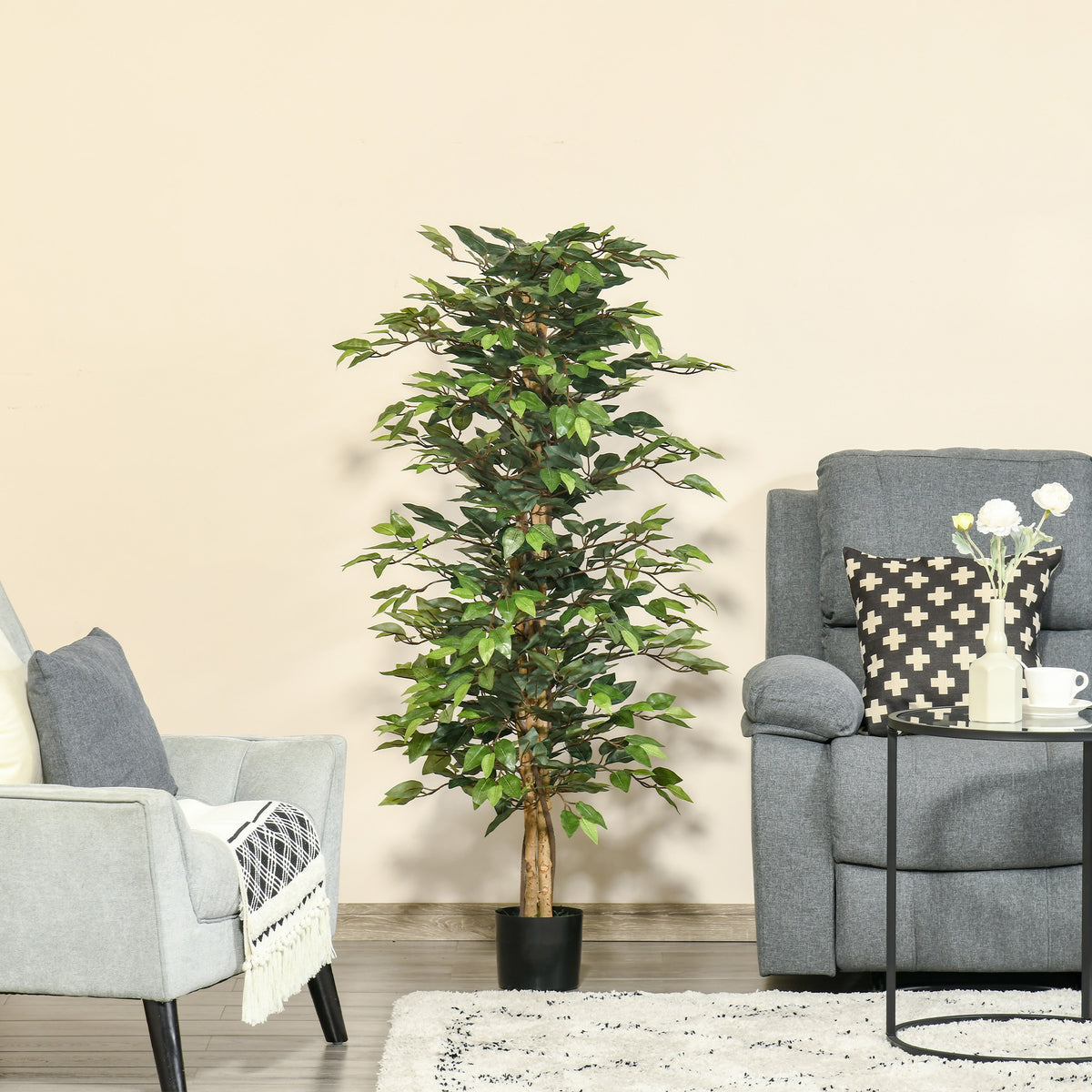 Planta Artificial Ficus no Vaso Altura 150cm Planta Artificial Decorativa com 1008 Folhas Realistas Planta Artificial para interior e Exterior Sala de Estar Escritório Verde — foto 2