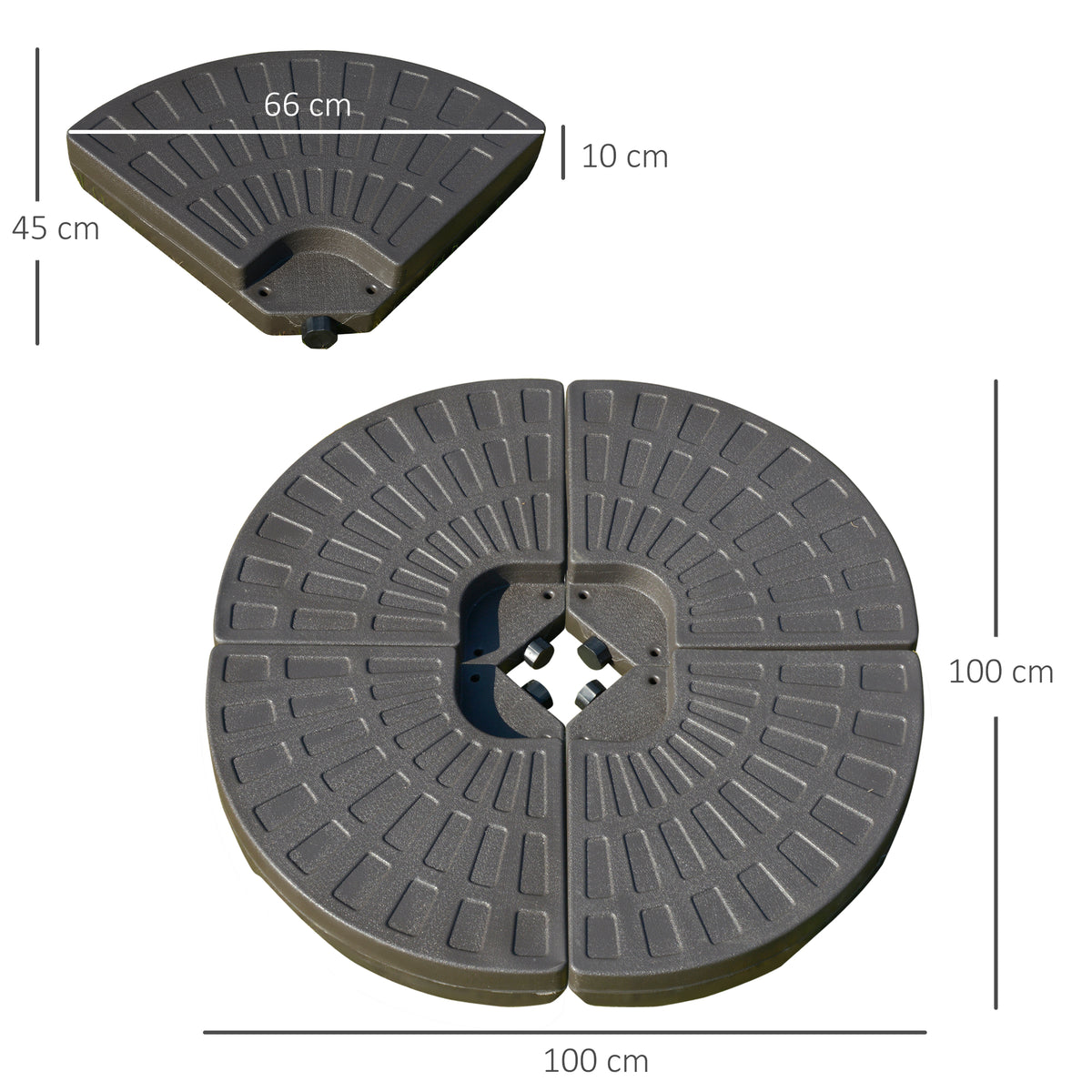 Base para Chapéu de Sol em 4 Partes Recarregável com Areia ou Água Desmontável para Jardim Pátio Ar Livre 100x100x10,5cm Marrom — foto 3