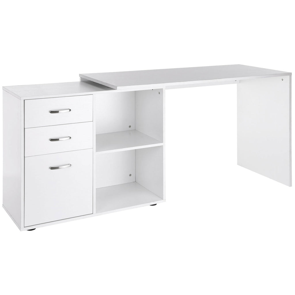 Secretária de Canto Secretária com 2 Formas de Utilização com 2 Prateleiras Abertas e 3 Gavetas para Escritório Casa Estúdio Branco — foto 1