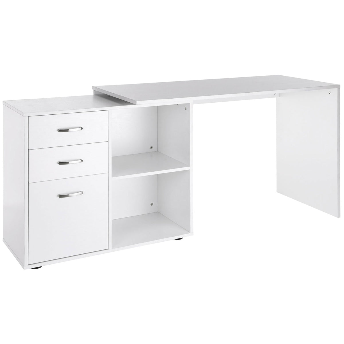 Secretária de Canto Secretária com 2 Formas de Utilização com 2 Prateleiras Abertas e 3 Gavetas para Escritório Casa Estúdio Branco — foto 1
