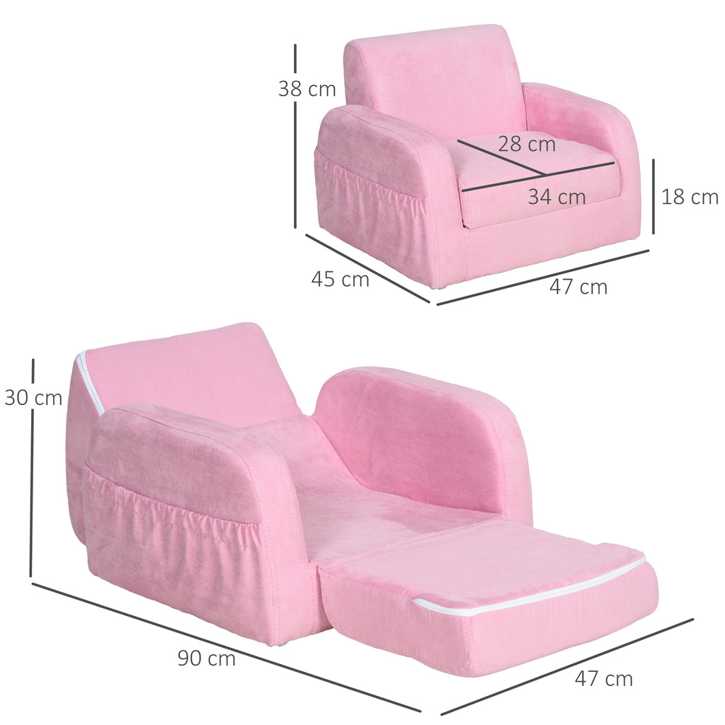 Poltrona Infantil Poltrona 2 em 1 para Crianças Dobrável em 2 Posições com Apoio de Braços e Assento Acolchoado 47x45x38cm Rosa — foto 3