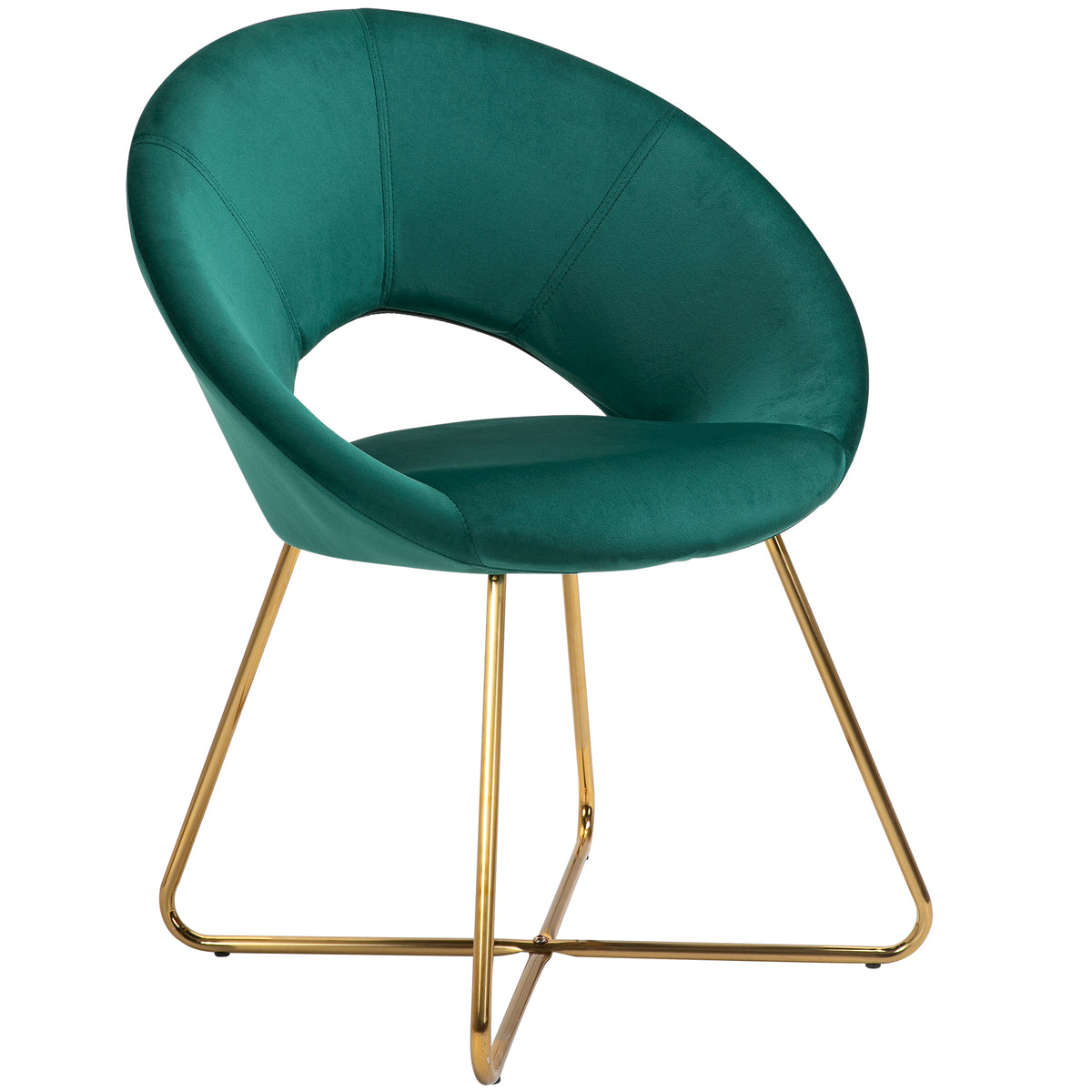 Cadeira de jantar estofada vintage de veludo macio Cadeira de lazer para sala de estar com encosto curvado e pernas douradas 68x54x84 cm Verde — foto 1