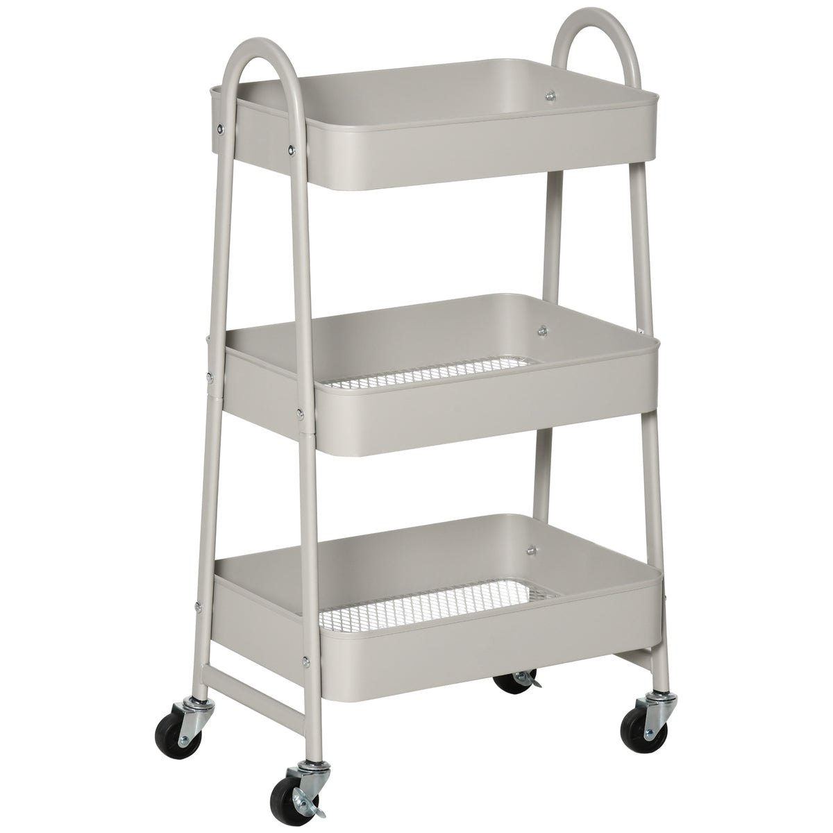 Carrinho de Cozinha com Rodas Carrinho de Armazenamento de 3 Níveis e Rodas com Freios para Casa de Banho Dormitório Escritório 45x31x79,4cm Cinza — foto 1