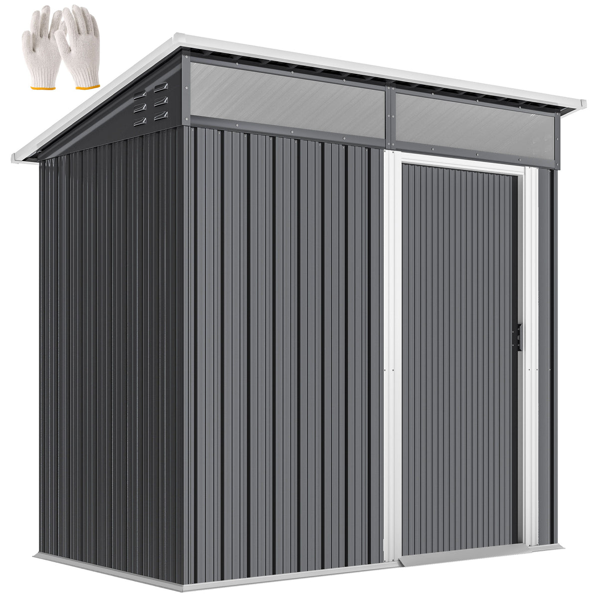 Abrigo de Jardim 1,9m² 195x122x182 cm Abrigo de Exterior com Base Reforçada (Chão NÃO Incluído) Porta Corredera Janelas Abrigo de Ferramentas para Pátio Cinza Escuro — foto 1