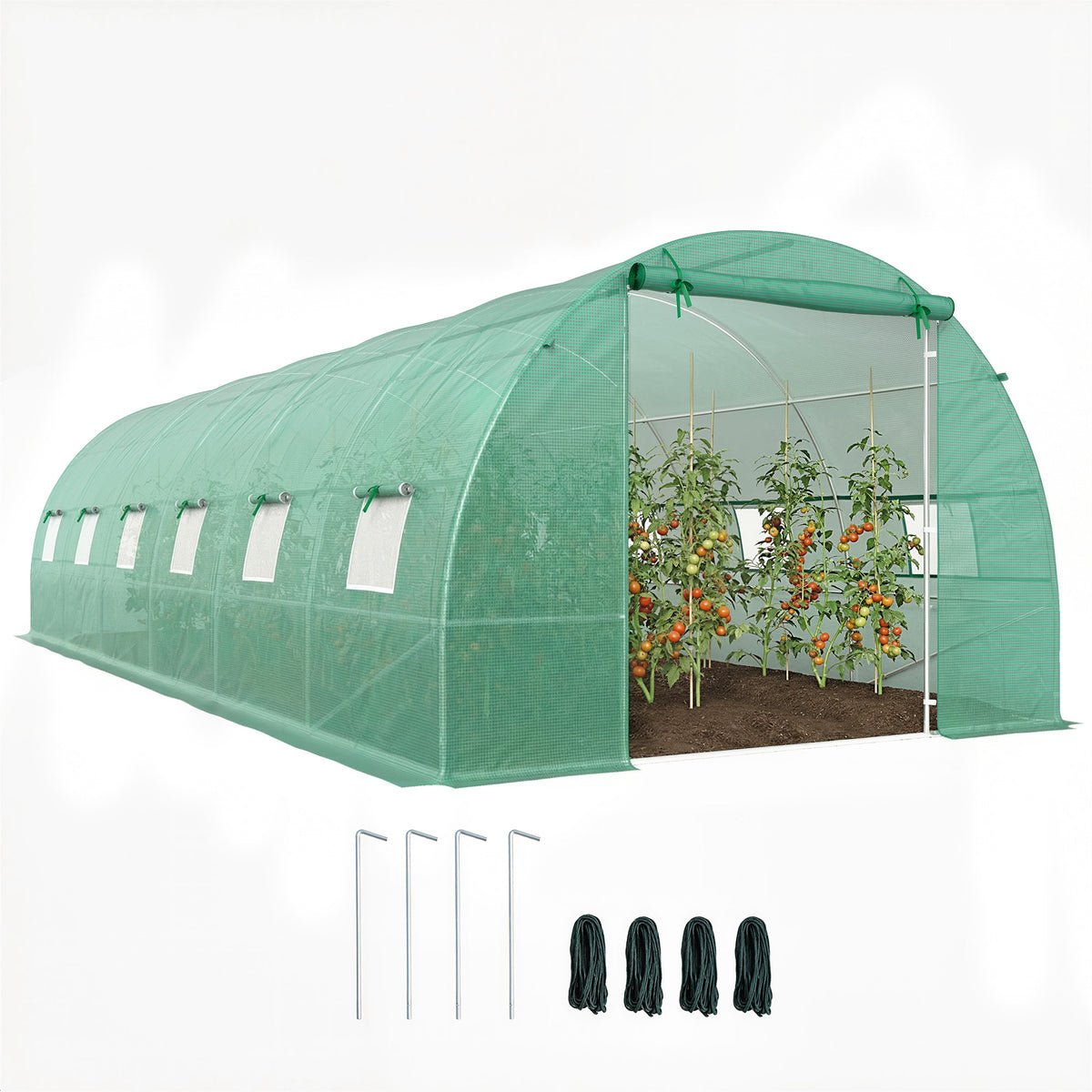 Estufa tipo Túnel 8x3x2m Aço e PE 140 g/m² Estufa para Cultivo de Plantas Tomates Verduras com 12 Janelas e Porta Enroláveis Verde — foto 1
