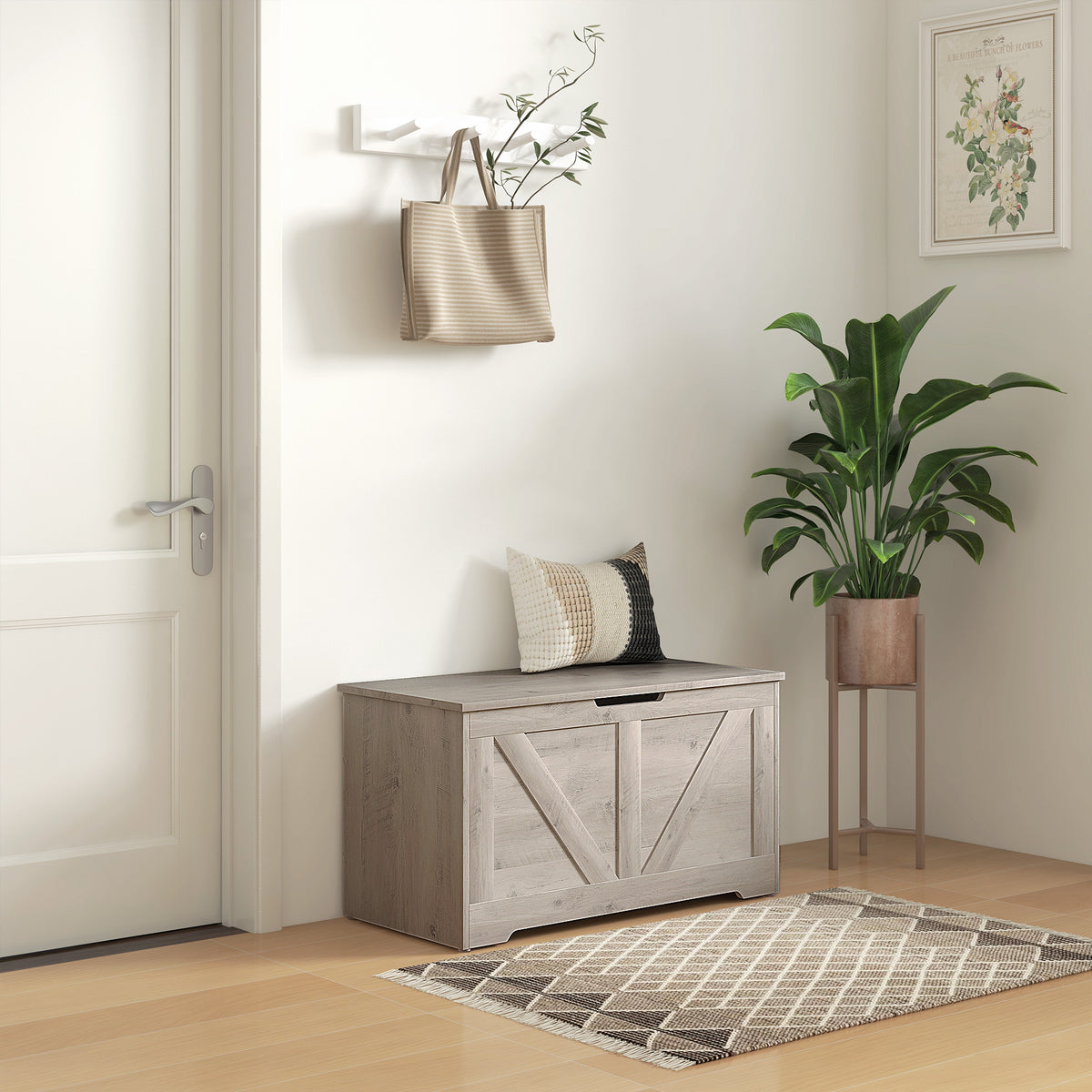 Baú de Armazenamento para Dormitório 100L Baú de Arrumação com Tampa Banco de Armazenagem Versátil com Dobradiça de Segurança para Corredor Sala de Estar 80x40x45 cm Cinzento — foto 2