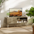 Móvel de TV Mesa de TV Móvel para Televisão até 55 Polegadas com Porta Acanalada Prateleira Ajustável Compartimentos Abertos e Orifício para Cabos para Sala de Estar 115x35x49 cm Carvalho — foto 2