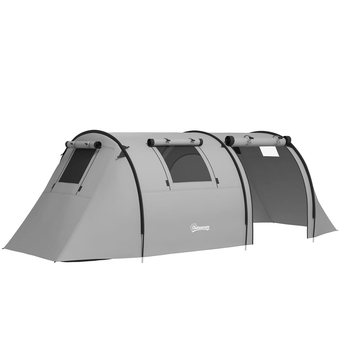 Tenda de Campismo Familiar para 3 Pessoas Tenda Campismo Dobrável Leve com Portas Janelas Gancho e Bolsa de Transporte Impermeável 3000 mm para Praia Caminhadas 470x220x150 cm Cinzento — foto 1