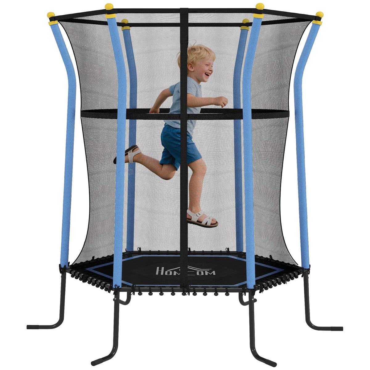 Trampolim para Crianças acima de 3 Anos Cama Elástica Infantil com Rede de Segurança e Estrutura de Aço para Interiores e Exteriores Carga 50 kg Ø163,5x190 cm Azul — foto 1