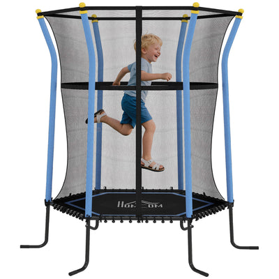 Trampolina dla dzieci powyżej 3 lat Trampolina dziecięca z siatką zabezpieczającą i stalową ramą do użytku wewnętrznego i zewnętrznego Udźwig 50 kg Ø163,5x190 cm Niebieska