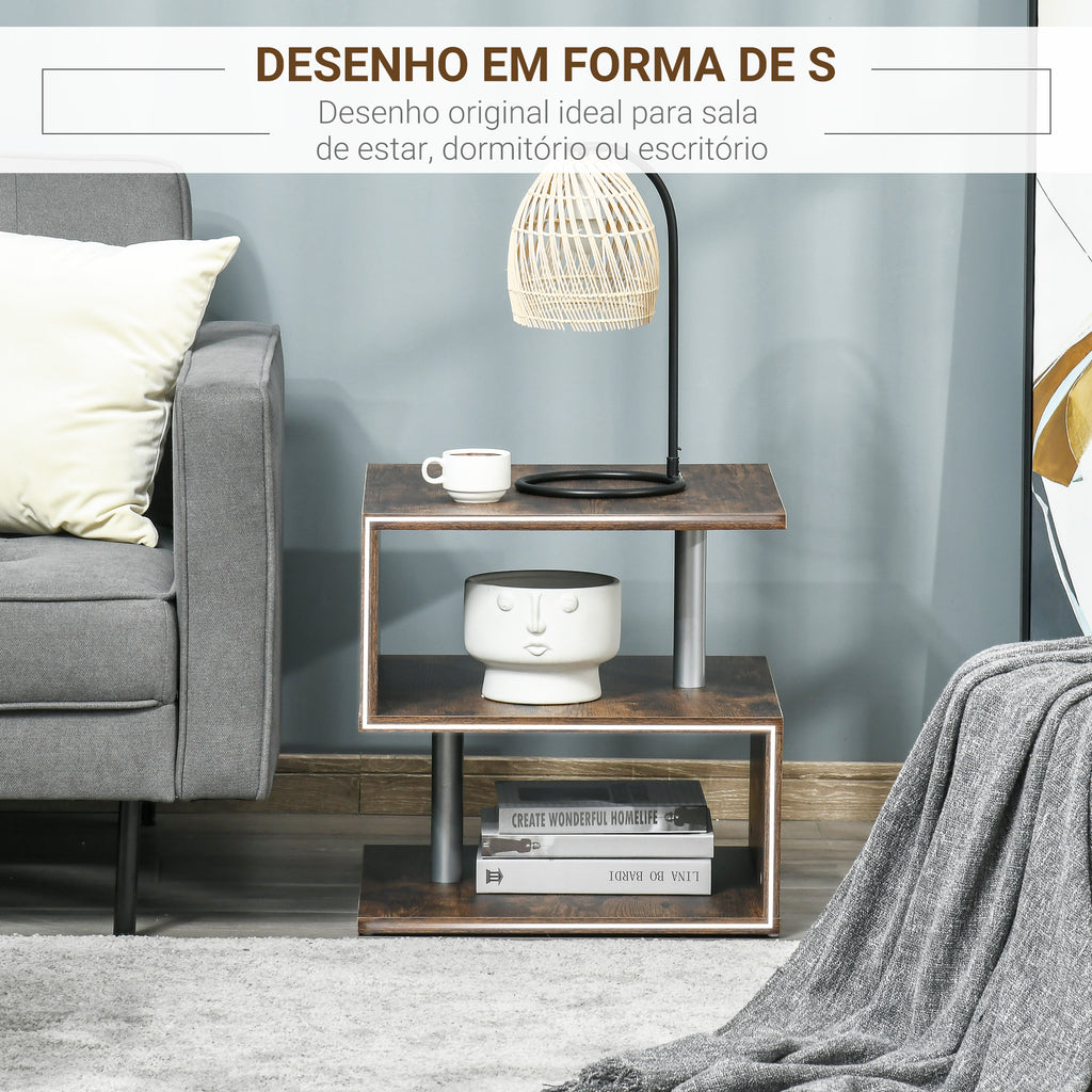 Mesa de apoio para sofá Mesa de centro para sala de estar Mesa de apoio estilo industrial em S com prateleiras em 3 níveis 48x48x48 cm Cor Madeira envelhecida — foto 4