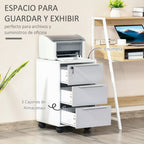 Bloco de Gavetas Móvel de Escritório com 3 Gavetas Fechadura Rodas e Travão para Documentos Arquivos 40x40x63,5 cm Branco e Cinza — foto 4