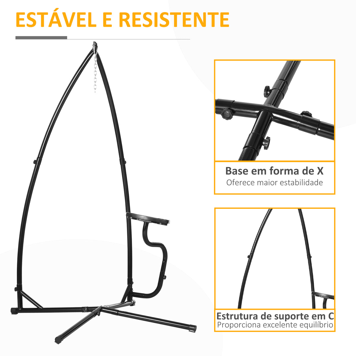 Suporte para cadeira suspensa Suporte giratório de 190 cm com mesa lateral carga máx.120kg Estrutura metálica para jardim de pátio preto — foto 4