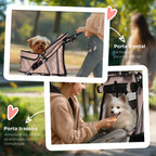 Carrinho para Cães Dobrável, Coche para Cães Pequenos com Cesta de Armazenamento, Janelas de Malha, Suporte para Copos, Rodas EVA, Almofada Lavável, Travões, Carga 10 kg, 75x45x97 cm, Castanho — foto 7