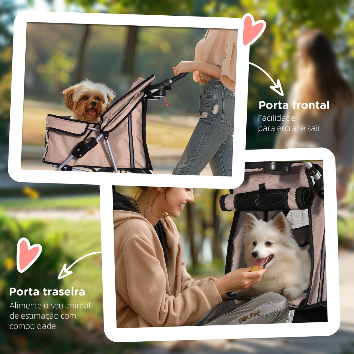 Carrinho para Cães Dobrável, Coche para Cães Pequenos com Cesta de Armazenamento, Janelas de Malha, Suporte para Copos, Rodas EVA, Almofada Lavável, Travões, Carga 10 kg, 75x45x97 cm, Castanho — foto 7